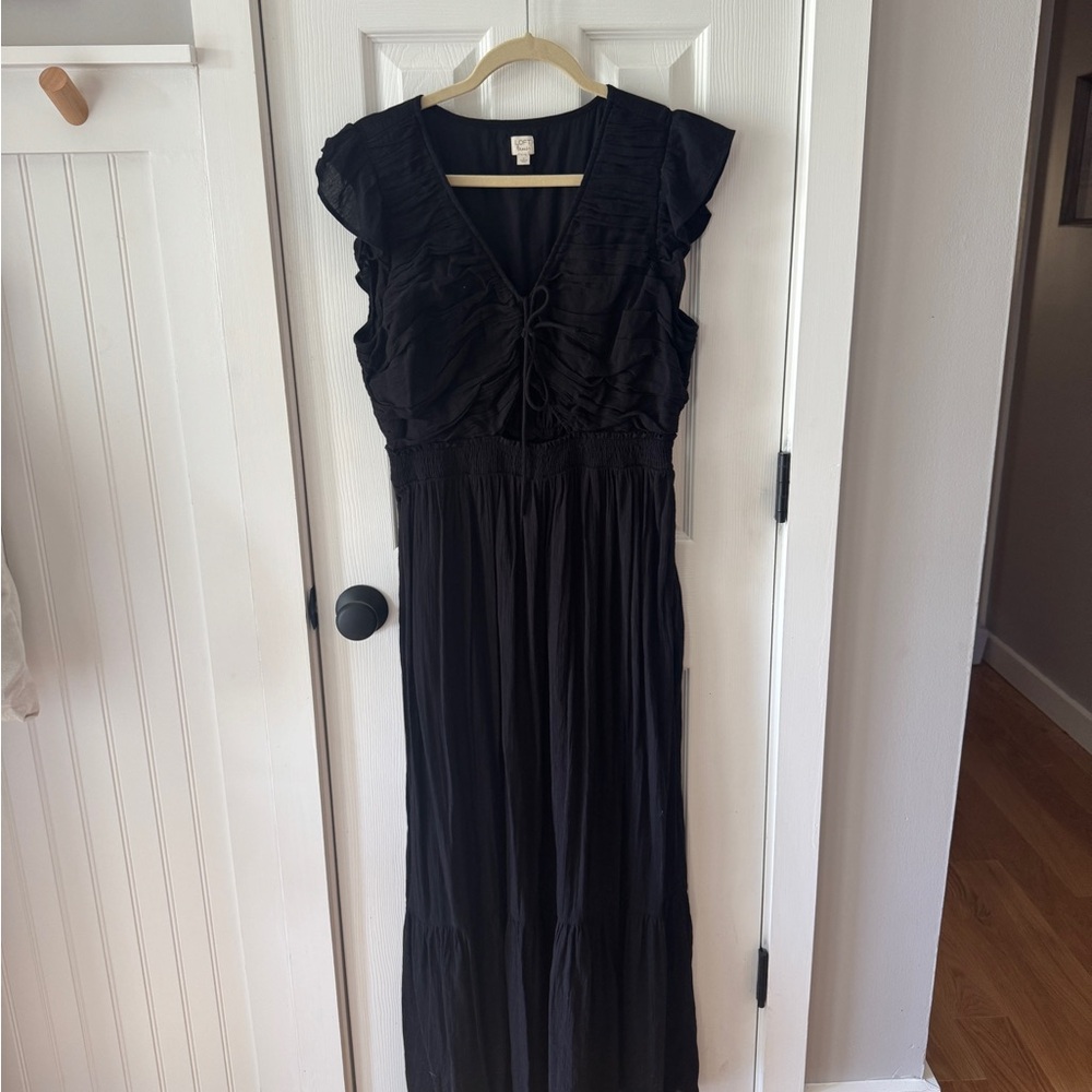 LOFT Black Ruffled Beach Maxi Dress